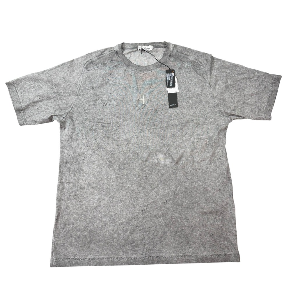 Stone Island Men Grey Colour Treatment T Shirt Compass Logo Short Sleeve Size XL